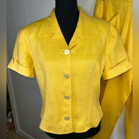 VINTAGE 100% Linen Shell - Yellow Women's Top & Pants Set - Picture 3 of 8